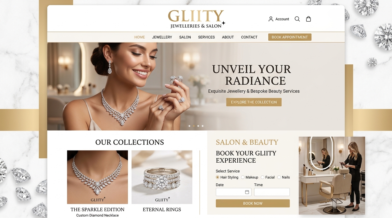 Gliity Jewelleries and Luxury Salon Website by Omobatech
