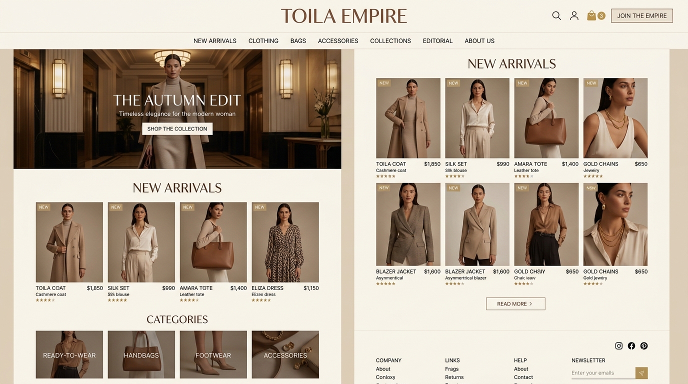 Toila Empire Fashion Retail E-Commerce Website by Omobatech