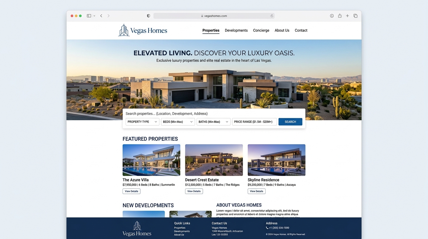 Vegas Homes Luxury Real Estate Website by Omobatech
